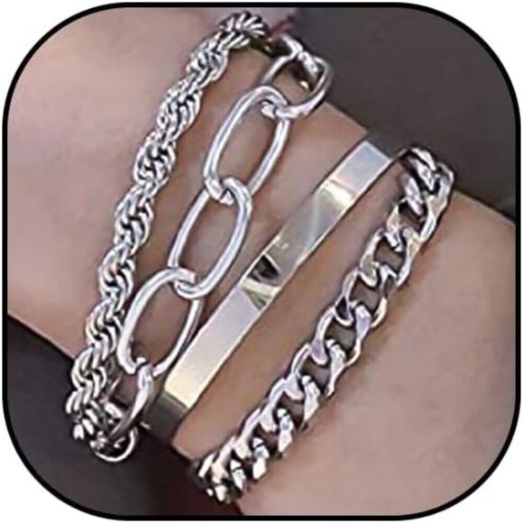 Women Metal Stackable Boho Indian Bangles Silver Bracelet Stack Non Tarnish - Picture 9 of 9